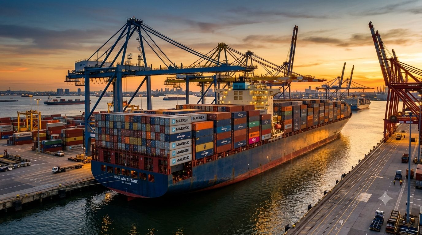 Container ship loading at port — Guangzhou to Algeria sea freight